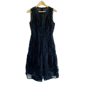TIBI black sheer gauzy floral silk cotton sleeveless midi lbd dress